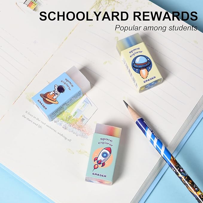 18Pcs Cute Outer Space Themed Erasers for Kids Bulk, Kawaii Fun Pencil Jelly Erasers for School Classroom Supplies Prize Gifts Party Favors-DeskLoop Office