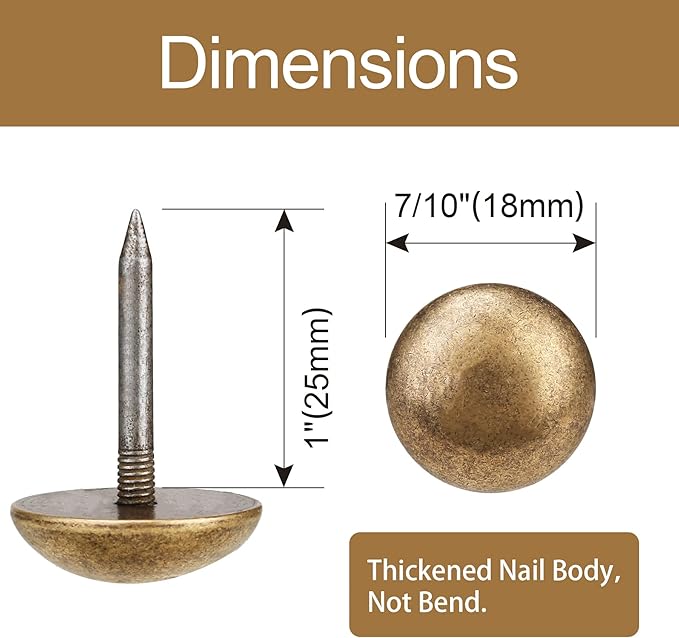 Retro Solid Pure Brass Tacks as Antique Upholstery Tacks for Furniture, Decorative Push Pins for Wood,Carpet Tacks,Hardware Tacks,Cap Tacks,Thumb Tacks,Brass Fasteners(7/10",18mm Brozen Color,10 Pcs)-DeskLoop Office
