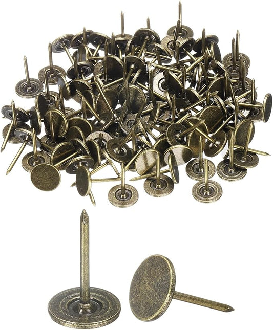 uxcell 150Pcs Upholstery Tacks, 11mmx17mm Flat Head Thumb Tack Decorative Furniture Nails Push Pins for Furniture Sofa Headboards, Bronze-DeskLoop Office