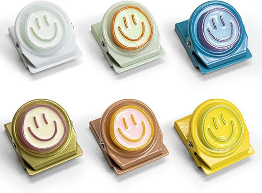 6Pcs Fridge Magnets Refrigerator Magnets, Neon Resin Happy Faces Magnetic Clips for Whiteboard Locker Classroom Magnets Teacher Must Haves School Supplies Accessories-DeskLoop Office
