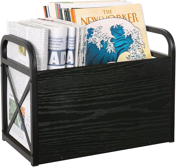 YINMIT Magazine Holder, Magazine Rack Floor, Magazine Storage Basket, Folder Organizer Bin for Books, Newspapers, Tablets (Black)-DeskLoop Office