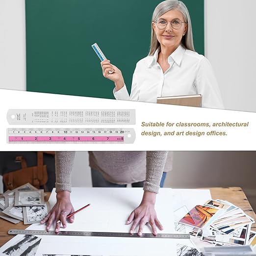 HARFINGTON 6pcs Metal Straight Ruler 20cm Metric SAE Aluminum Alloy Measuring Rulers Scale Tools with Hole for Measure Study Reading Classroom Office, Pink-DeskLoop Office