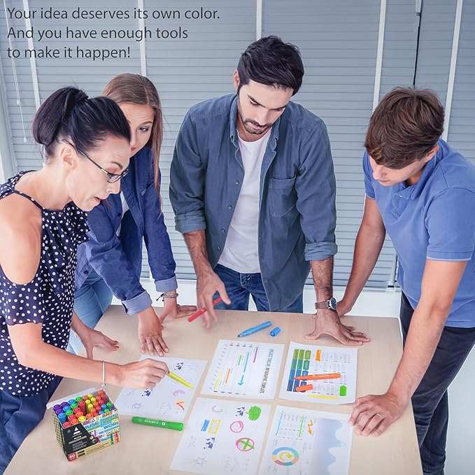 ARTEZA Highlighters Assorted Colors, Set of 60, Wide & Narrow Chisel Tip Pens-DeskLoop Office