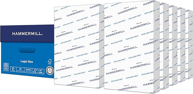 Hammermill Printer Paper, 20 lb Copy Paper, 8.5 x 14 - 10 Ream (5,000 Sheets) - 92 Bright, Made in the USA, 105015C-DeskLoop Office