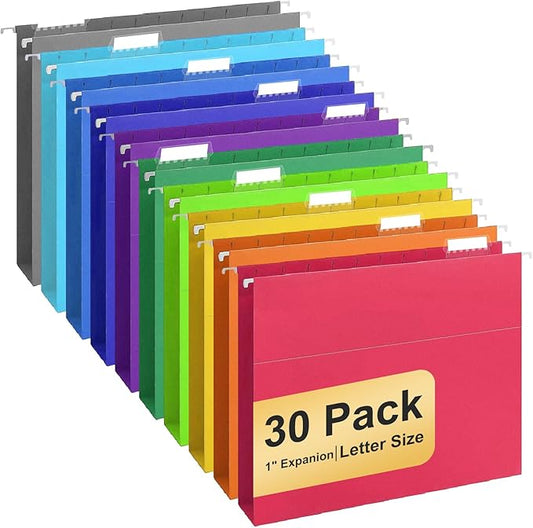 Hanging File Folders, 30 Pack Letter Size Hanging File folders with Tabs, Stay Organized for Your Home and Office Bulk File, Documents and Paper, 10 Colors-DeskLoop Office