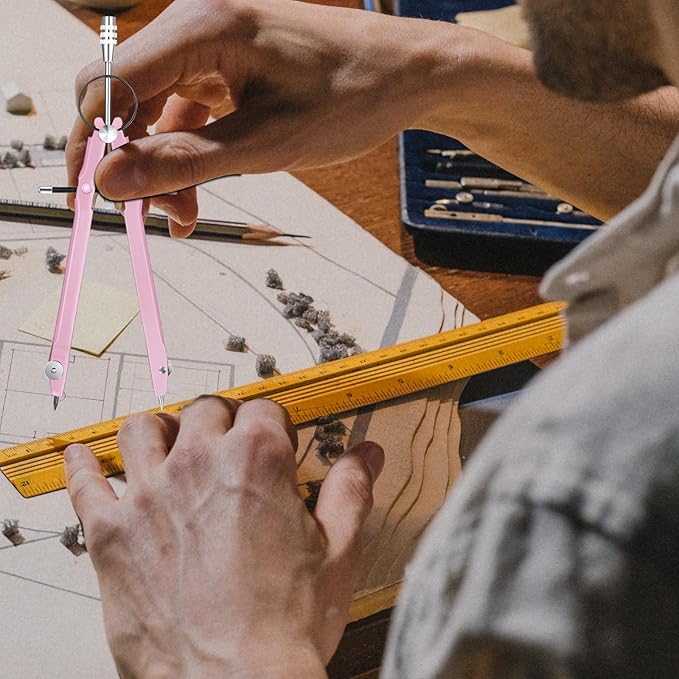 EBOOT Student Geometry Math Set, Drawing Compass and 6 Inch Clear Swing Arm Protractors 180 Degree Math Protractor(Pink and Pink)-DeskLoop Office