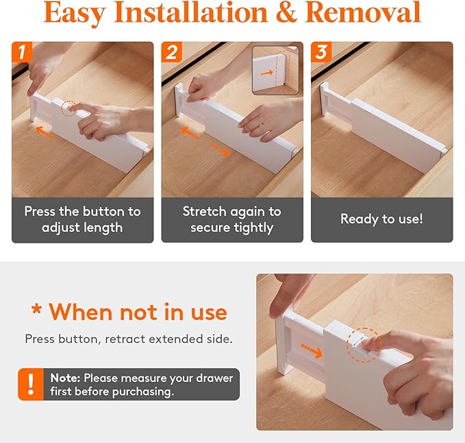 Lifewit 9 Pack Drawer Dividers 4" High, 11-17" Adjustable Drawer Organizers for Clothes, Expandable Dresser Separators in Bedroom/Bathroom/Kitchen/Fridge/Office Organization and Storage, White-DeskLoop Office