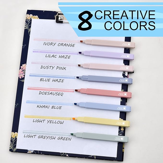 8 Colors Aesthetic Highlighters, 4mm Line Width, Assorted Colors With Soft Chisel Tip, No Bleed Bible, Great for School, Nice to Eyes, Pastel-DeskLoop Office