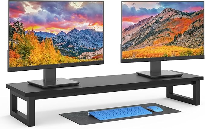Dual Monitor Stand Riser, 39Inch Large Monitor Stands for 2 Monitors, Computer Monitor Stand, Wooden Desktop Oraganizer Shelf for Office Desk Computer,Laptop,TV-DeskLoop Office
