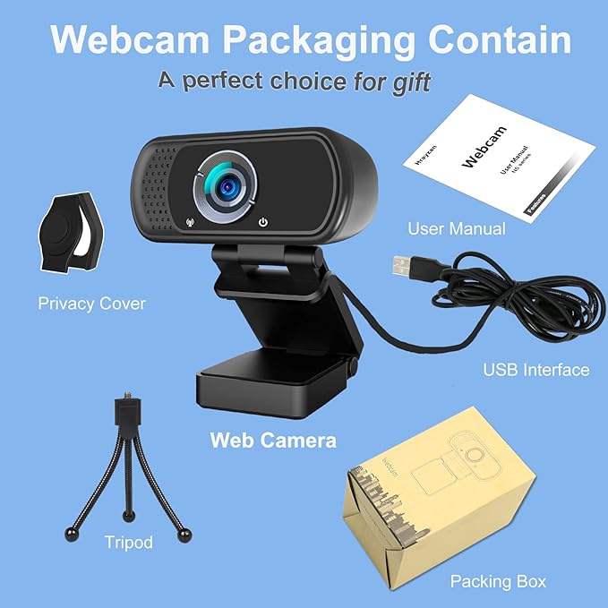 Webcam 1080p, Webcam for PC -with Microphone/Tripod/Privacy Cover, Computer Camera 110°Wide View, Plug and Play USB Web Camera for Desktop, PC Web-cam for Laptop Mac Zoom Conferencing Streaming-DeskLoop Office