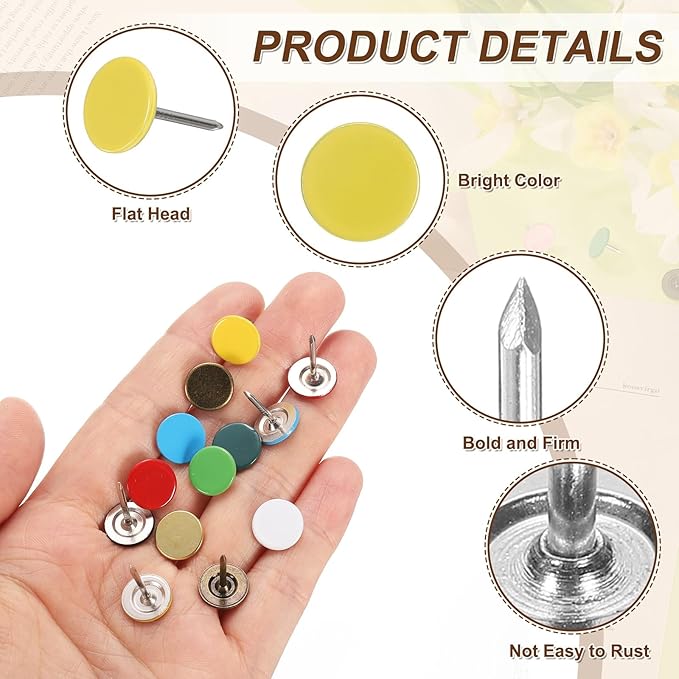uxcell 60Pcs Upholstery Tacks, 11mmx17mm Flat Head Thumb Tack Decorative Furniture Nails Push Pins for Furniture Sofa Headboards, Yellow