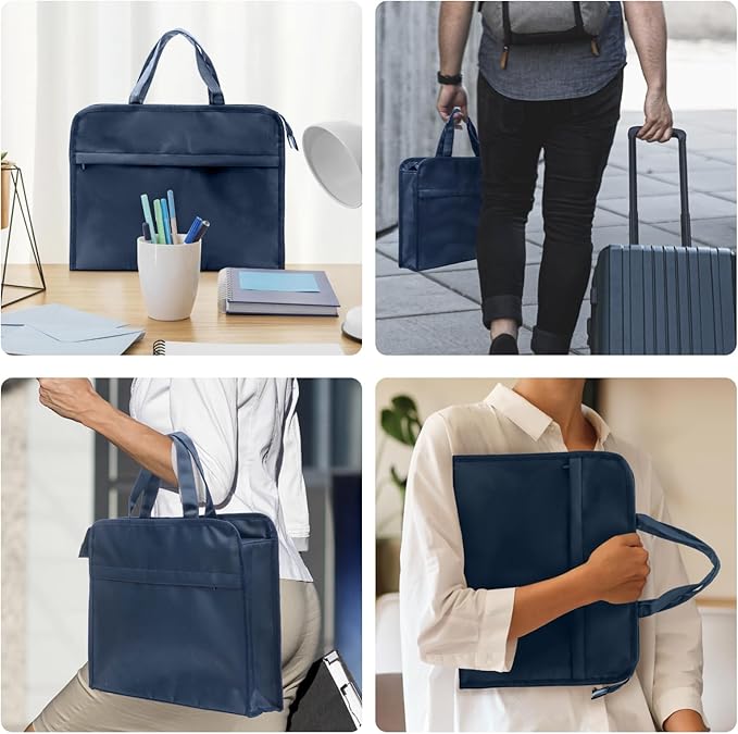 M&G Oxford Zipper Document Bag, Double Layer Waterproof Handle Document Tote Bag for Carrying Paper Documents Books Computer 1 Pack (Dark Blue)-DeskLoop Office