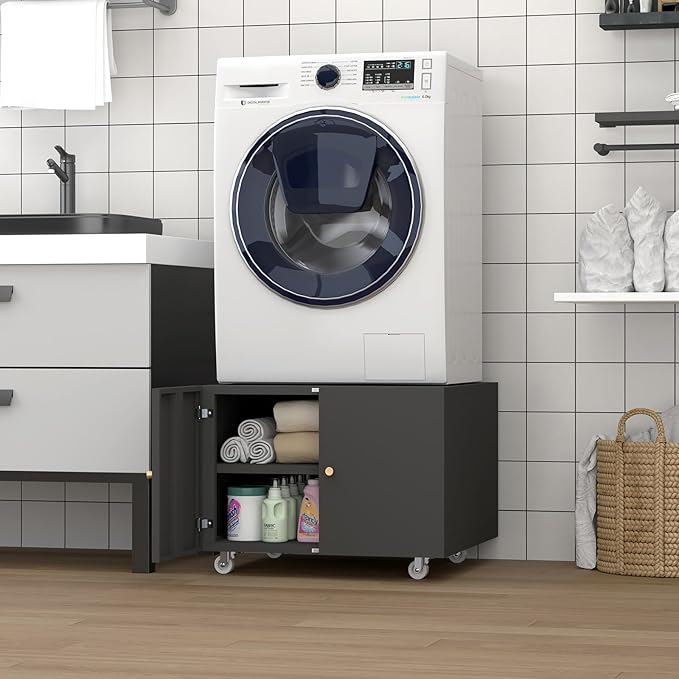 Small Space Printer Stand with Doors, Mini Fridge Stand for Laundry, 3D Printer Stand with Storage, Low Printer Table, Modern Under Desk for Home Office, Small Carts for Scanner, Fax-DeskLoop Office