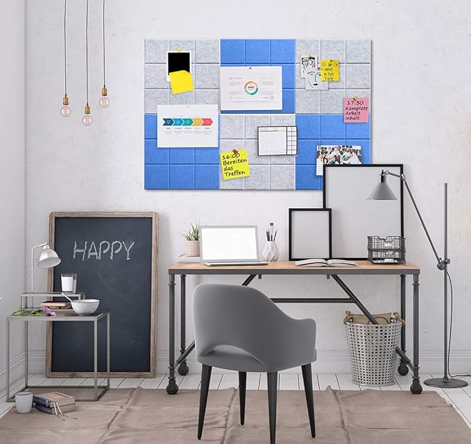 Large 11.8"x11.8" Felt Board Tiles for Wall with 30 Push Pins, Pack of 6 Pin Board Notice Boards for Home Office Kitchen, Bulletin Board Wall Tiles for Photos Memos