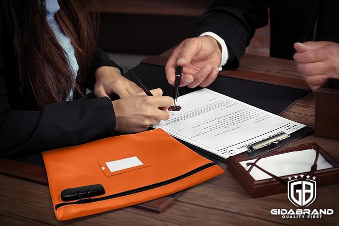 Orange Notary Bag with Lock | 14x11 inch | Zipper Supplies Bag | Locking Document Case for Notary Kit, Stamp, Embosser, Ink Pad, and Valuables-DeskLoop Office