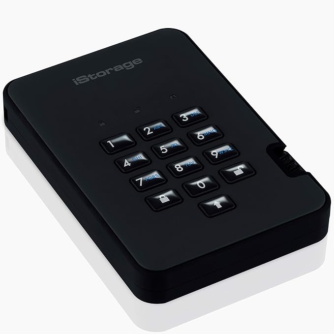 iStorage diskAshur2 HDD 1TB Black - Secure portable hard drive - Password protected - Dust & water resistant - Hardware Encryption-DeskLoop Office
