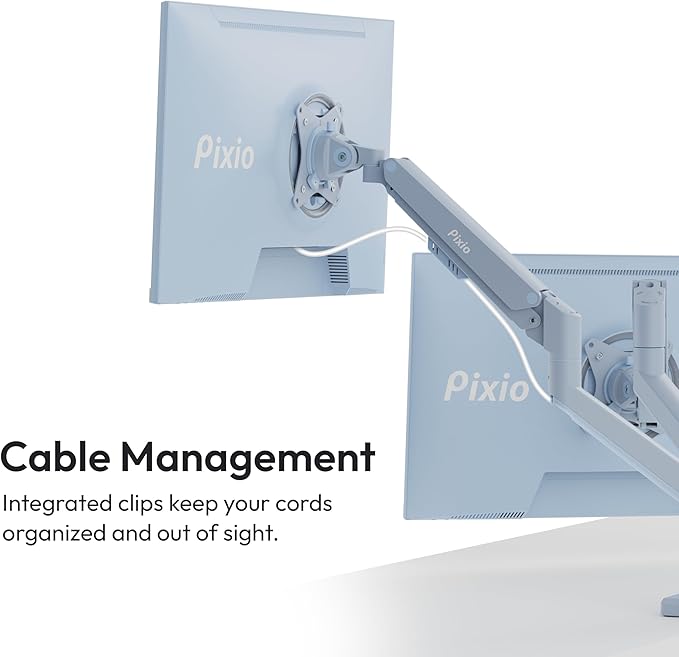 Pixio PS1D Wave Blue Dual Monitor Arm Stand Desk Mount - Fits up to 32 inches Monitors and up to 19.8lbs. VESA Compatibility and Integrated Cable Management-DeskLoop Office