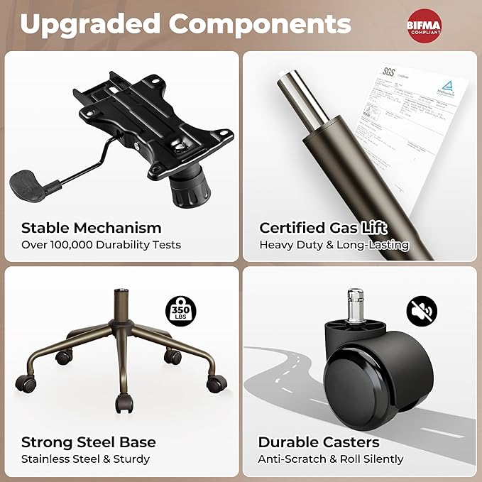 ovios Ergonomic Home Office Chair, Mid-Century Modern Faux Leather Chairs with Padded Armrests, Comfy Mid Back Swivel Rolling Executive Computer Armchair (Dark Grey, Suede Leather)-DeskLoop Office