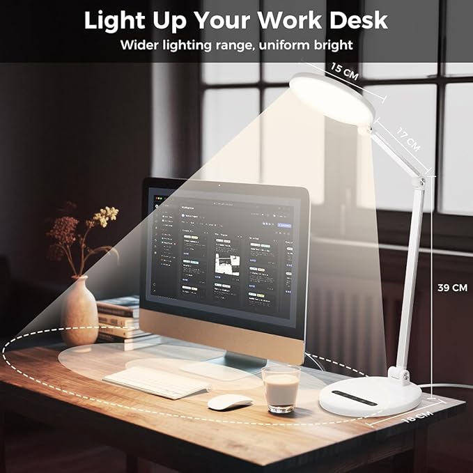 LED Desk Lamp for Home Office, Eye-Caring Desk Light for Video Call, Dimmable 3 Color Temperature 10 Brightness Computer Light, Led Desk Light, Memory & Timer Func, Adjustable Flexible Swing Arm-DeskLoop Office