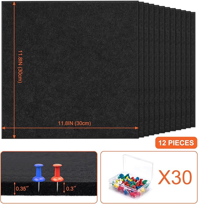 Cork Boards for Walls 48" x 36" Felt Board Alternative, 12 Pack Felt Wall Tiles Bulletin Board, Large Cork Board for Office Pin Board Tack Board Cork Boards-DeskLoop Office