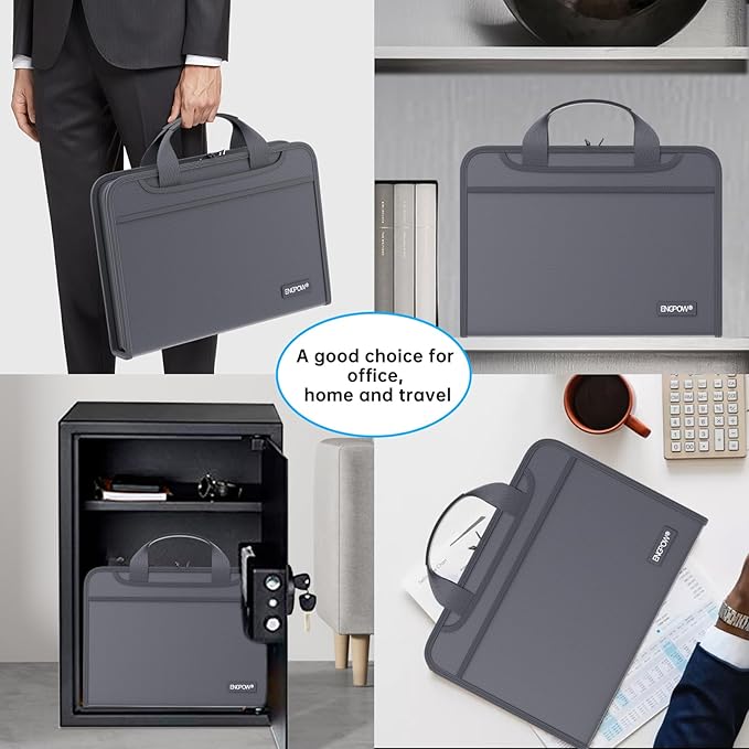 ENGPOW Accordion File Organizer,Fireproof Expanding File Folder with Multi Pockets,13 Pockets Document Organizer Bag with Handle & Labels,Portable Home Travel Safe Storage for Letter A4 Files,Gray-DeskLoop Office