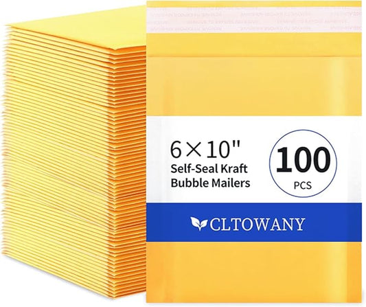 Kraft Bubble Mailers 6×10'' Inch 100 Pack Yellow Padded Envelopes Self-Sealing Mail Shipping Bags for Mailing Cards Jewelry Makeup and Small Business Packaging-DeskLoop Office