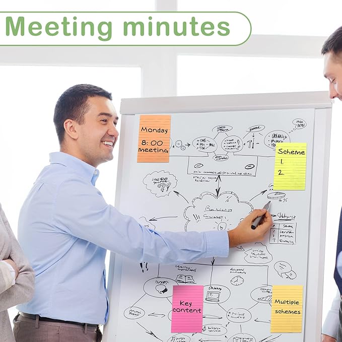 24 Pack Lined Sticky Notes 4 x 6 Inch Colorful Sticky Note Pads with Lines Bright Ruled Self Sticky Notes Memo Pad for Office Home Supplies, 50 Sheets per Pad, 1200 Sheets, 8 Colors-DeskLoop Office