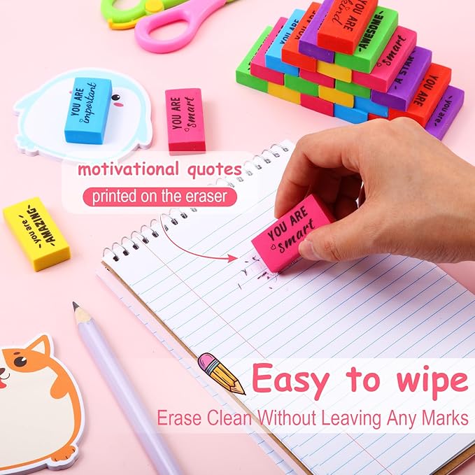 180 Pcs Inspirational Erasers for Kids Christian Pencil Erasers Bulk, Back-to-School Gifts Motivational and Cute Supplies for Students Classrooms, Drawing (Multicolor,Motivational)-DeskLoop Office