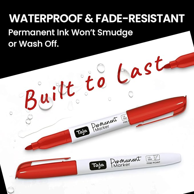 Permanent Markers Fine Tip, 30 Pack Red Quick-Drying and Fade-Resistant Permanent Markers Bulk Set for Writing and Drawing on Wood, Plastic, Metal, Glass, Stone, Ideal for Office School Supplies-DeskLoop Office