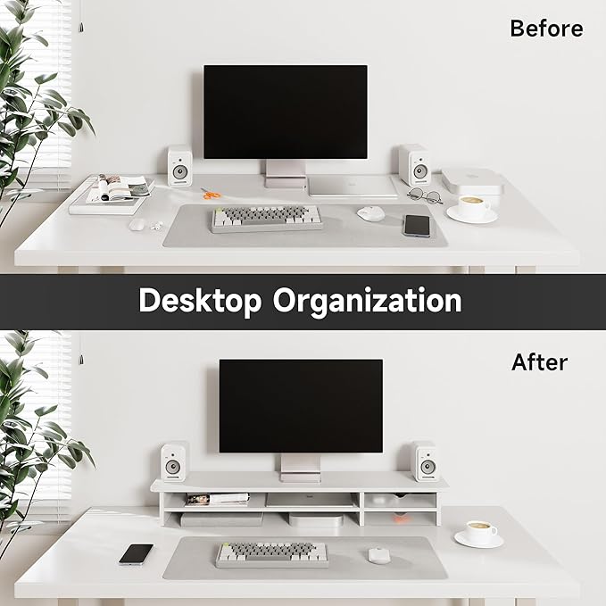 Fenge Monitor Stand, Dual Monitor Riser, 42.5inch Large Desk Computer Monitor Stand Riser with Drawer, 2 Tier Wood & Acrylic Desktop Organizer for Computer, Laptop, Printer, TV Screen Riser-DeskLoop Office