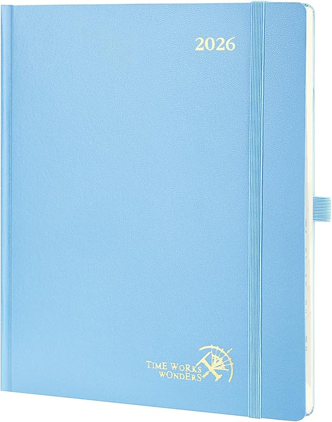 POPRUN 2026 Planner (Large Size 8.5''x 10.5'' Hardcover) - Daily Weekly and Monthly Calendar Agenda 2026 Appointment Book with Hourly Time Slots, Monthly Tabs, 100 GSM - Haze Blue-DeskLoop Office