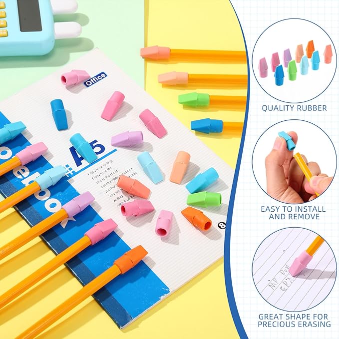Crtiin 1000 Pcs Pencil Top Erasers Bulk Caps for Pencils Chisel Shape Erasers Toppers Classroom Party Favors Games Prizes Funny Pencil Eraser Cap for Kids Studying Supplies Home Office (Pastel)-DeskLoop Office