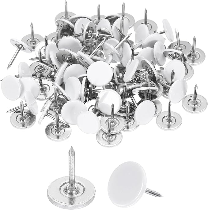 uxcell 150Pcs Upholstery Tacks, 11mmx13mm Flat Head Thumb Tack Decorative Furniture Nails Push Pins for Furniture Sofa Headboards, White-DeskLoop Office