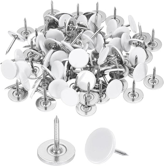 uxcell 150Pcs Upholstery Tacks, 11mmx13mm Flat Head Thumb Tack Decorative Furniture Nails Push Pins for Furniture Sofa Headboards, White-DeskLoop Office