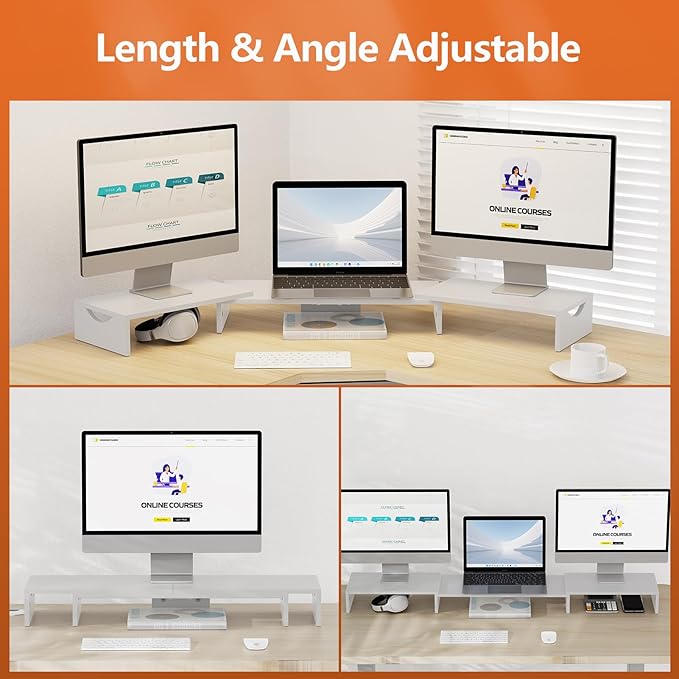 Triple Monitor Stand Riser, Extra Long Monitor Lift for 3 Monitors, Dual Monitor Stand with Length and Angle Adjustable-DeskLoop Office