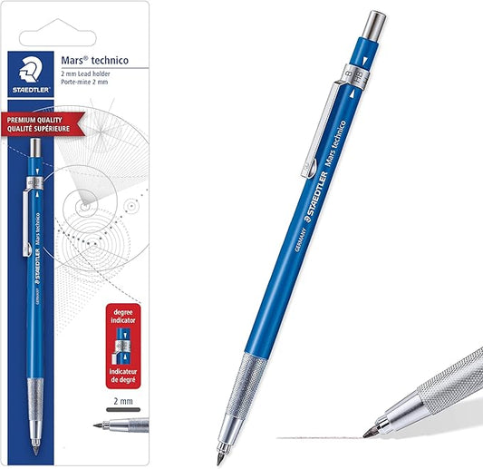 STAEDTLER Mars Tehnical Mechanical Pencil, 2mm (#2) Lead Holder with Built-in Sharpener - Drawing & Sketching Pencil with Metal Clip & Push-Button Lead Advance-DeskLoop Office