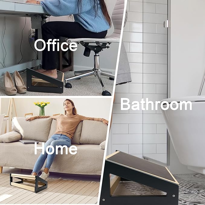 WOOD CITY Foot Rest for Under Desk at Work, 3 Heights Adjustable Footrest with Silicone Surface, 2in1 Foot Stool Improve Posture, Reduce Fatigue & Pain, Ideal for Home/Office/Gaming(Natural-Deep Blue)-DeskLoop Office