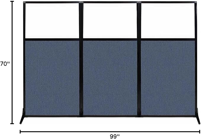Versare Workstation Partition | Portable Wall Divider | Modern Office Cubicle | Free Standing Privacy Screen | Flexible Work Space | 99" x 70" W/Window, Ocean Fabric Panels-DeskLoop Office