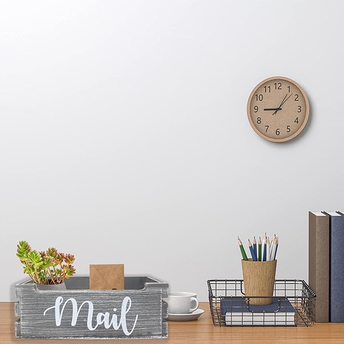 Mail Organizer Mail Holder Countertop, Wood Mail Basket for Wall Table Desk, Envelope Bill Holder for Home Office Decor (Grey)-DeskLoop Office