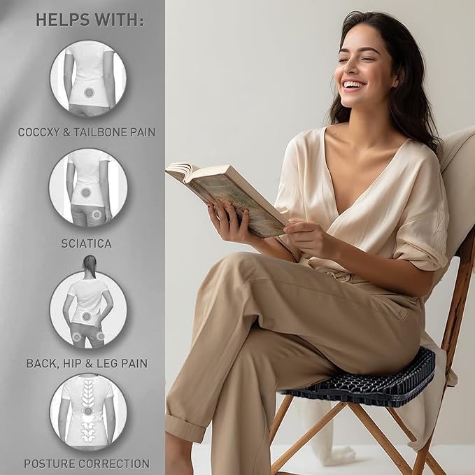 Extra Large Gel Seat Cushion, 17x17inch Double Thick Egg Gel Cushion for Pressure Pain Relief, Breathable Wheelchair Cushion Chair Pads for Car Seat Office Chair (Black)-DeskLoop Office