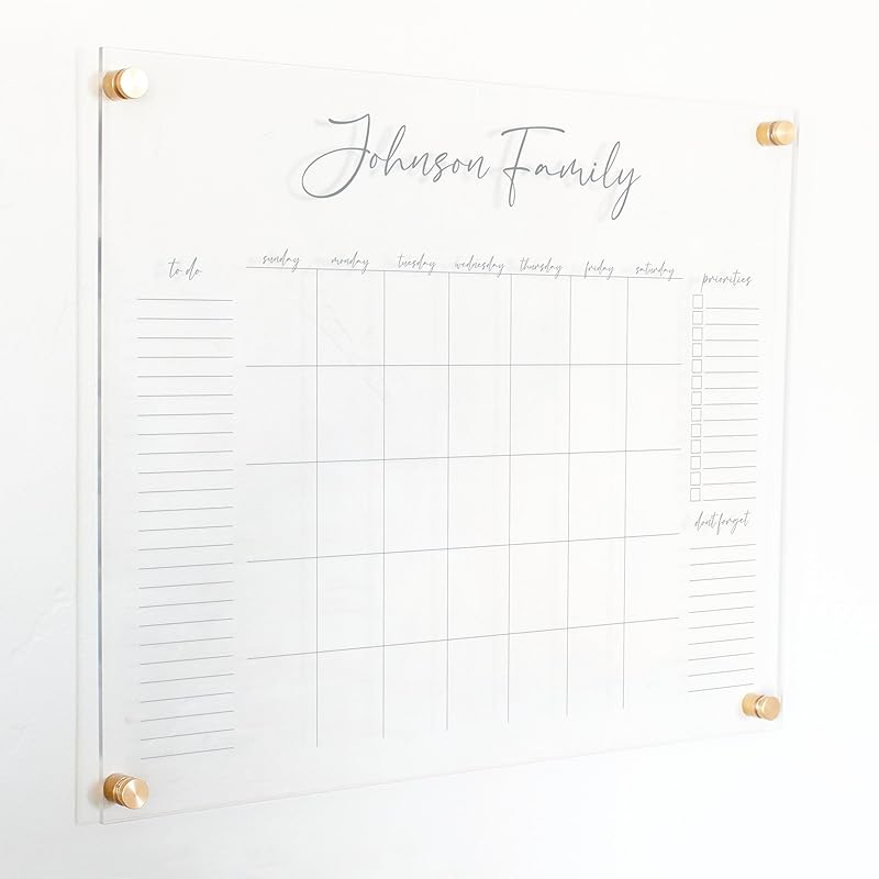 Personalized Clear Acrylic Calendar for Wall, Calendar Whiteboard for Wall, Dry Erase Wall Calendar, Wall Calendar Organizer System for Home (Cursive, Grey, 23"W x18.5"H)-DeskLoop Office
