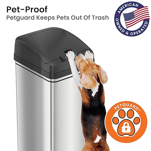 iTouchless 13 Gallon Sensor Trash Can 2.0 – Touchless Lid, Dog-Proof Lock, Odor Filter, Stainless Steel, Battery or Plug-in, for Kitchen, Home, or Office-DeskLoop Office