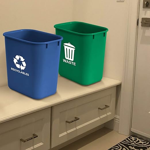 Acrimet Wastebasket Bin for Recycling and Waste, 6.75 Gallon/ 27 Quart/ 24 Liter (Plastic) (Green and Blue) (Set of 2)-DeskLoop Office