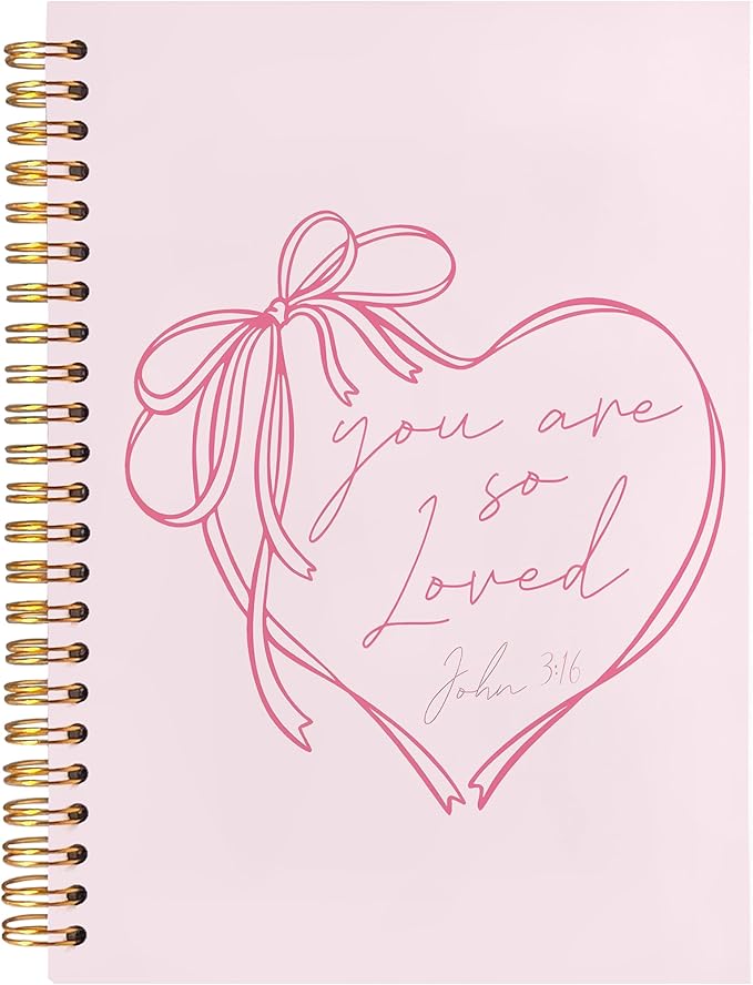 BearCake Coquette Pink Bow Christian Notebook Journal, Christian Gifts for Women, You Are So Loved Bible Journaling Prayer for Women, Preppy Aesthetic Hardcover Spiral Notebook 5.5x8.3-DeskLoop Office