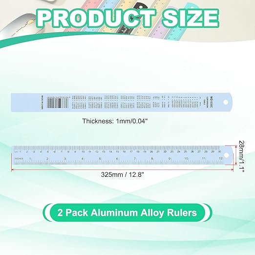 PATIKIL 30cm/12 Metal Ruler, 2 Pack Aluminum Alloy Rulers with Centimeters, Millimeters, Inches and Conversion Table Straight Edge Ruler for Writing Machinist Drafting, Blue-DeskLoop Office