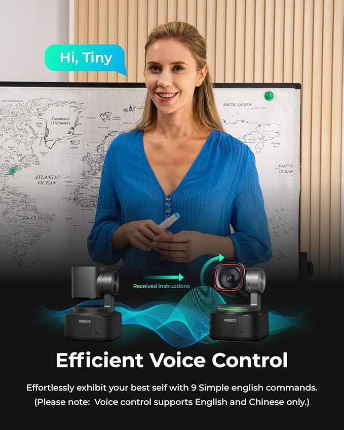 OBSBOT Tiny 2 Webcam 4K Voice Control PTZ, AI Tracking Multi-Mode & Auto Focus, Web Camera with 1/1.5" Sensor, Gesture Control, 60 FPS, HDR Light Correction, Webcam for PC, Streaming, Meeting, etc.-DeskLoop Office