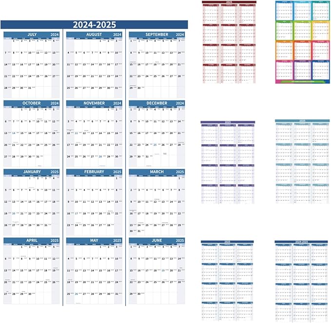 2024-2025 Wall Calendar 34.8" x 22.8" Large Vertical Yearly Wall Hanging Calenda with Julian Date from July 2024 to June 2025 Thick Paper Calendar 12 Month Annual Planner for Office Fridge(Blue)-DeskLoop Office