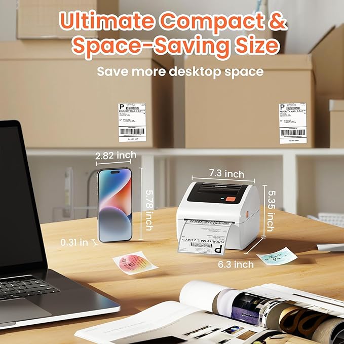 Bluetooth Thermal Shipping Label Printer - D450BT Thermal Label Printer 4x6 for Small Business & Shipping Packages, Compatible with iPhone, Android, iPad, Windows, macOS, Chrome, USPS, Amazon-DeskLoop Office