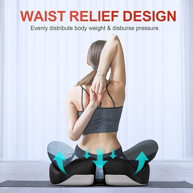 Large Memory Seat Cushion for Office Chair Pressure Relief Sciatica & Tailbone Pain Relief Memory Foam Firm Coccyx Pad for Long Sitting, for Office Chair, Gaming Chair and Car Seat, Black