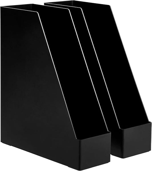 Amazon Basics Plastic Desk Organizer - Vertical Magazine and File Holder, Black, 2-Pack-DeskLoop Office